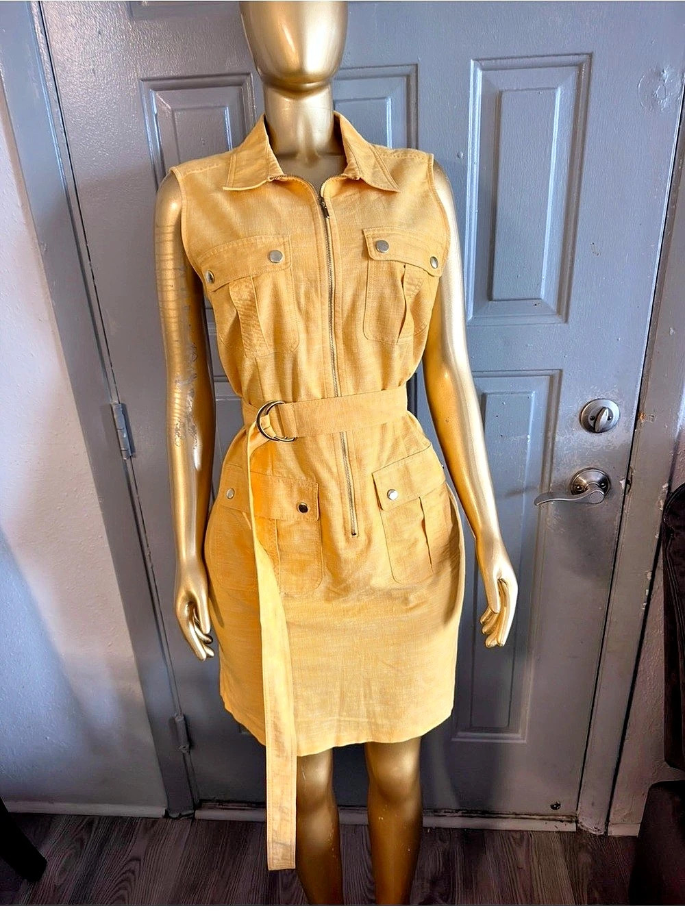 Sharagano Yellow Utility Mini Dress